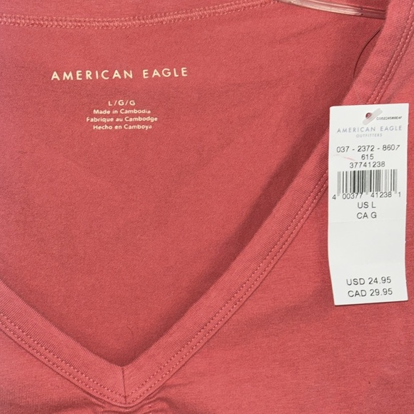NWT American Eagle Cropped Ruched Front V-neck T-shirt - Picture 3 of 3